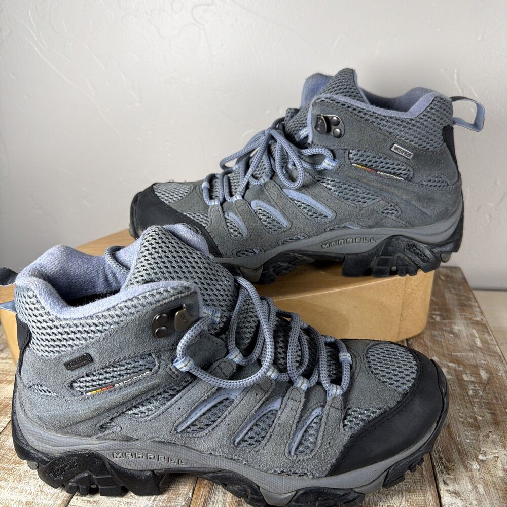 Merrell Moab Mid Grey Periwinkle Waterproof Womens Hiking Boots 9.5